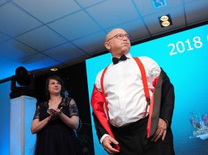 Gregg Wallace on stage at Cornwall Business Awards