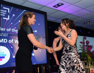 Shaking hands on stage