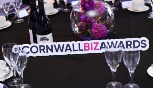 Cornwall Biz Awards sign on table